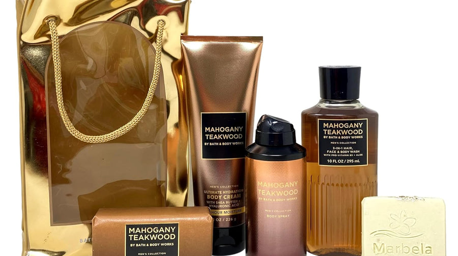 Men'S Collection Mahogany Teakwood Deluxe Gift Set - 3-In-1 Hair, Face & Body Wash - Spray, Soap and Cleansing Bar - with Natural Oats Sample